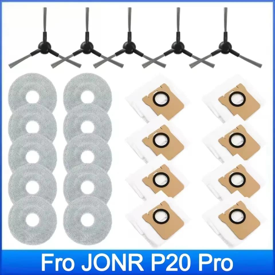 Compatible For ( JONR P20 PRO ) Vacuum Replacement Accessories Parts：Mop Cloth Dust Bag Side Brush Accessories