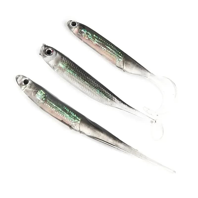 5pcs/lot Fishing Soft Bait T Tail Fish Fishing Lures Rainbow Color Sequin Swing Fishing Spinner Bait