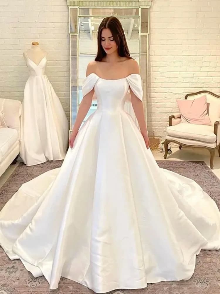 Classic Satin Ivory Wedding Dresses Detachable Shoulder Siple Brdail Gowns Strapless robe de mariée Custom Marriage Dress