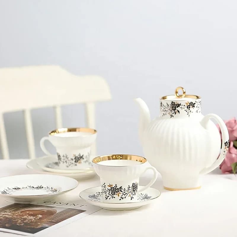 luxury beauty and the beast tea set custom gold rim porcelain  pot coffee 