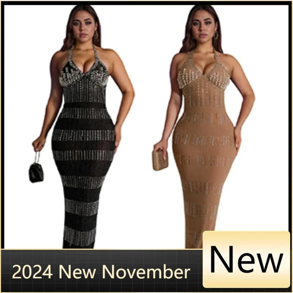 Customized Sleeveless Elegant Party Dresses Woman 2025 Solid Color Hot Diamond Luxury Evening Long Dress Sexy Strapless Women's 