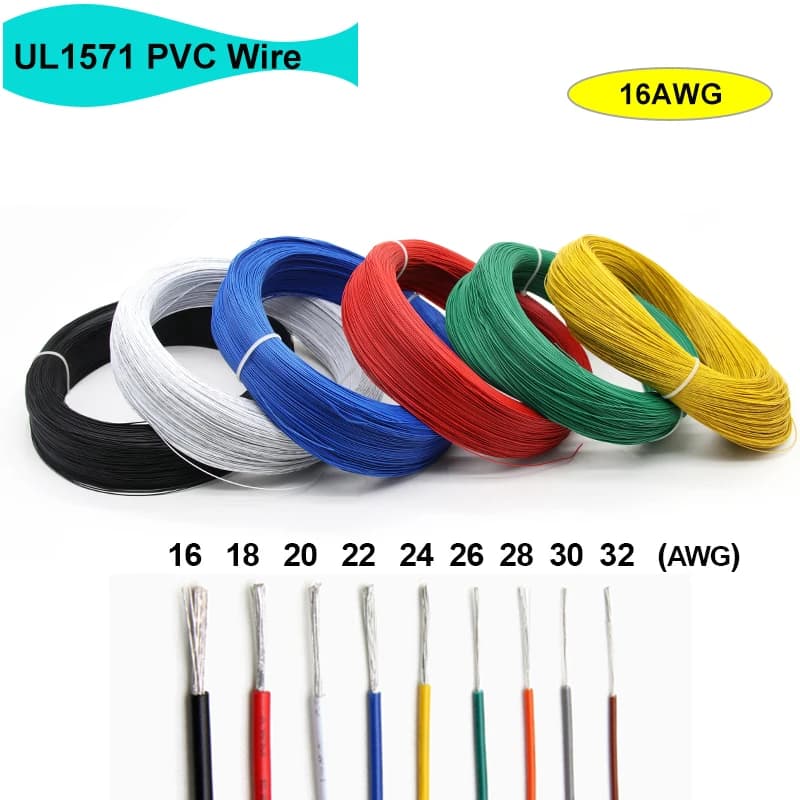 5/10/20/30/40/50/100M UL1571 Electric Wire 16AWG PVC Insulated Tinned Copper Cable Environmental DIY Cord LED Line