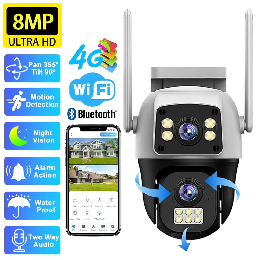 V380 Pro WiFi  Camera Outdoor Dual Lens Dual Screen Wireless Surveillance Human Detect Security Protection PTZ IP 4G Cameras