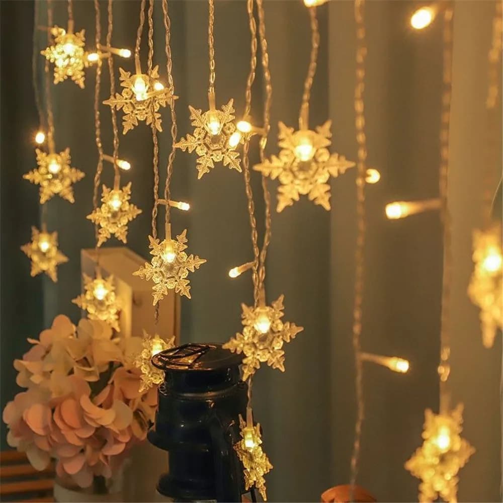 EU Plug Outdoor Light Garland for Home Garden Party Decoration Christmas Lights LED Snowflake Curtain Icicle Fairy String Lights