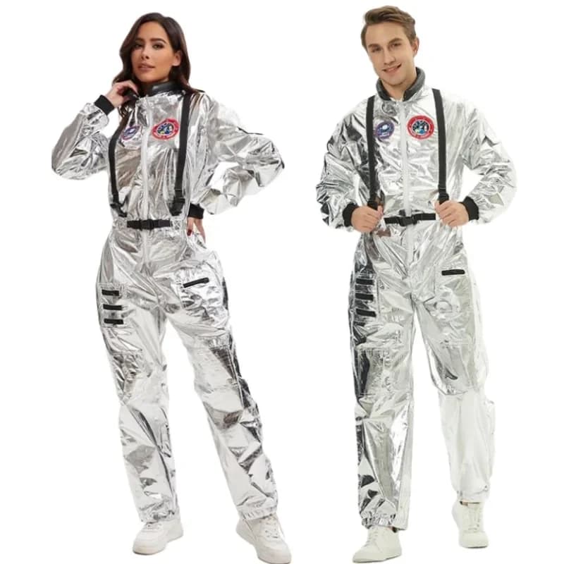 Halloween Cosplay Astronaut Costume Women and Men Astronaut Jumpsuit Adult Space Suit Sliver S-2XL