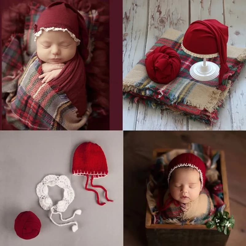 Newborn Photography Props  Baby Christmas Hat Photography Blanket Wraps Photo Studio Shoots Accessories Photo Props