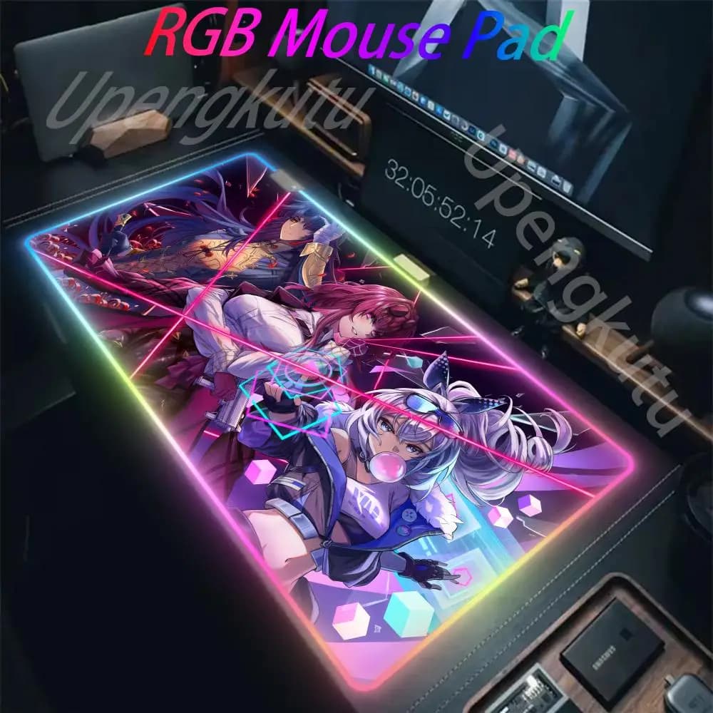 Kafka Honkai Star Rail RGB Mouse Pad Large Gaming Mousepads LED Big Anime Mouse Mat Backlit Laptop Pads Luminous Keyboard Mats