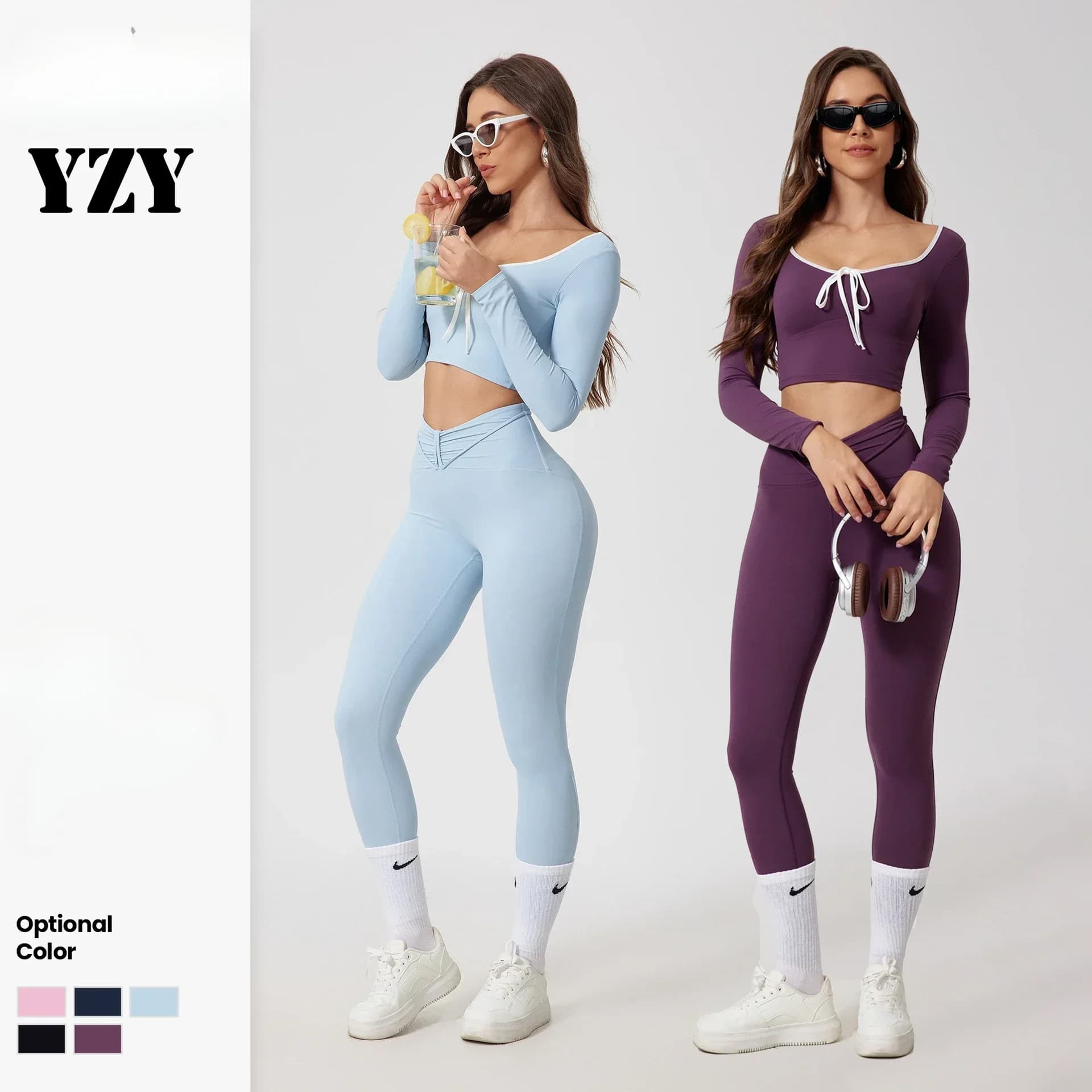 Seamless Yoga Sets Sports Fitness High Waist Hip Raise Pants Long-Sleeved Suit Running Workout Gym Leggings Set for Women