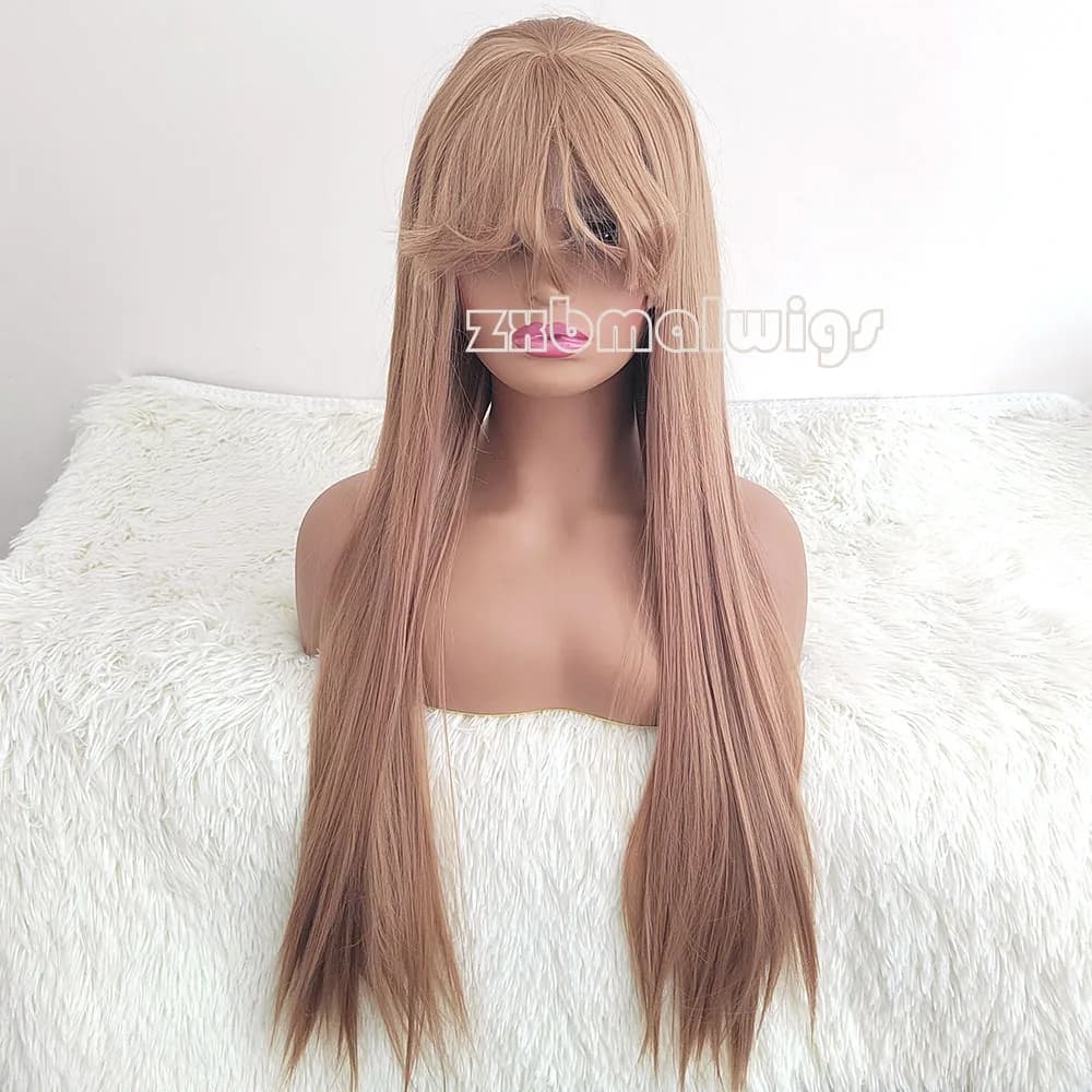 ZXBMALWIGS Synthetic Hair Straight Bangs Fringe 26Inches Transparent Lace Front Wigs for Black Women Glueless Cosplay