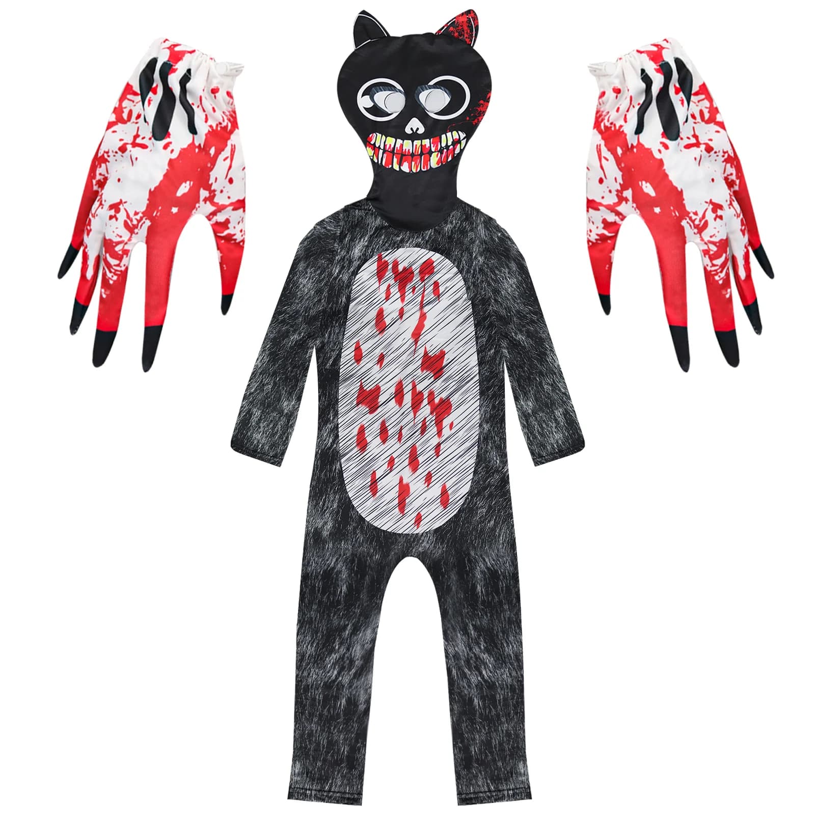 Halloween Costumes for Kids Anime Black Cat Cosplay Boys Girls Bodysuit and Gloves Horror Cartoon Disfraces Cosplay Clothing
