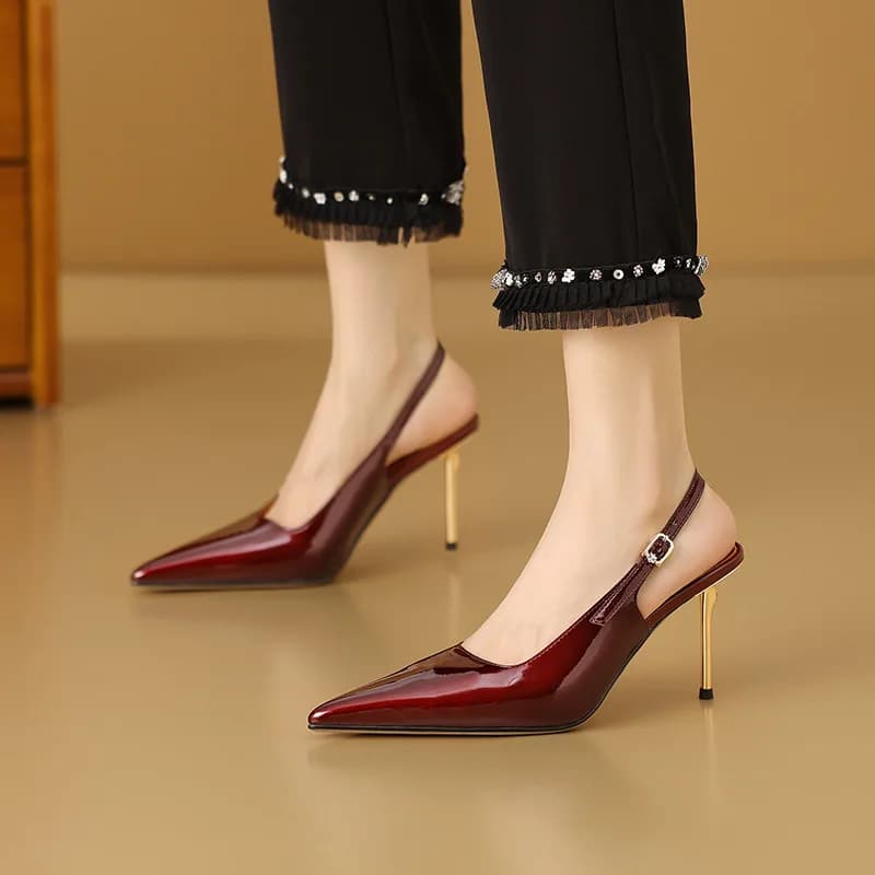 2024New Summer Lacquer Leather Baotou Women's Sandals for Outwear Temperament Pointed High Heels Ultra Fine Heels FashionSandals