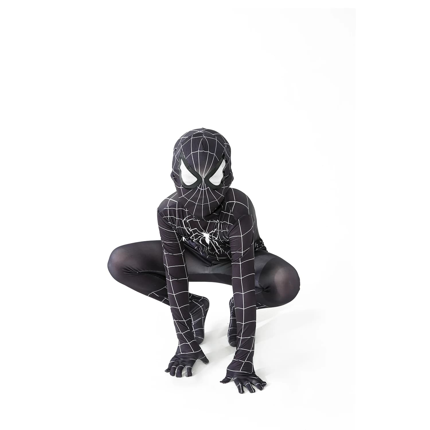 biack spider man  Superhero Costume Bodysuit for Kids Spandex Zentai Halloween Cosplay Jumpsuit 3D Style