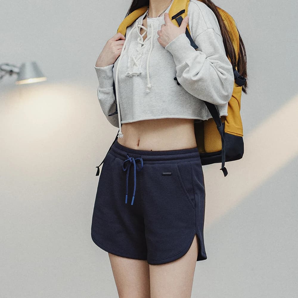 Maden Solid Color Waffle Casual Shorts Women Running Fitness Sweatpants Beach Pants Loose Drawstring Shorts Summer Breathable