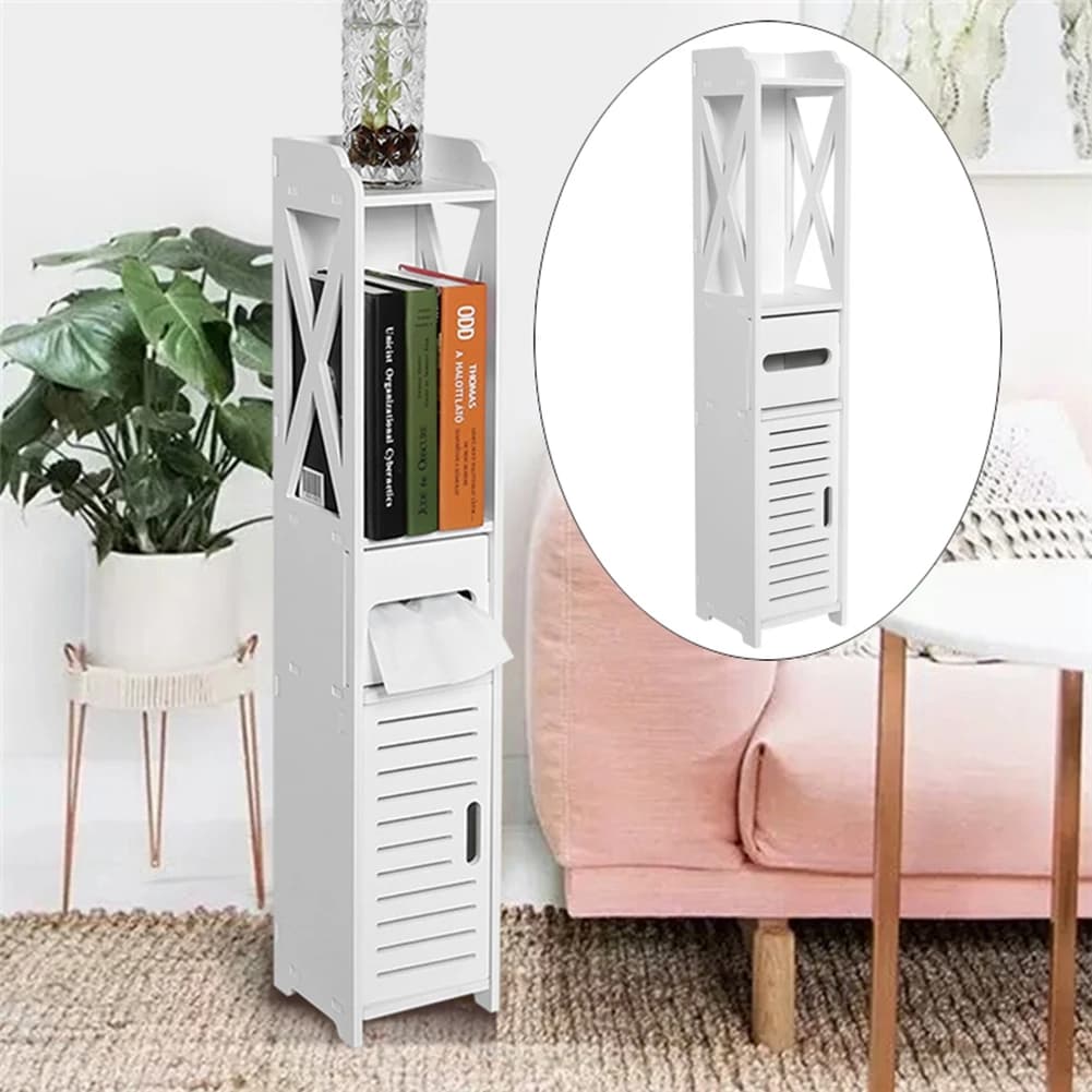 Bathroom Storage Cabinet 80x15.5x15CM Bathroom Toilet Furniture Cabinet White Wood Cupboard Shelf Tissue Storage Rack