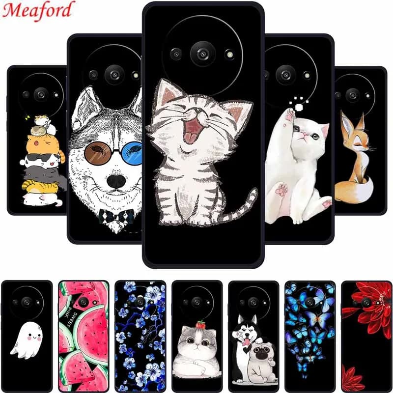 6.71" For Xiaomi Poco C61 Case Anti-knock Silicone Black Soft Back Cover Case For Poco C61 Phone Case C 61 PocoC61 Cute Cartoon