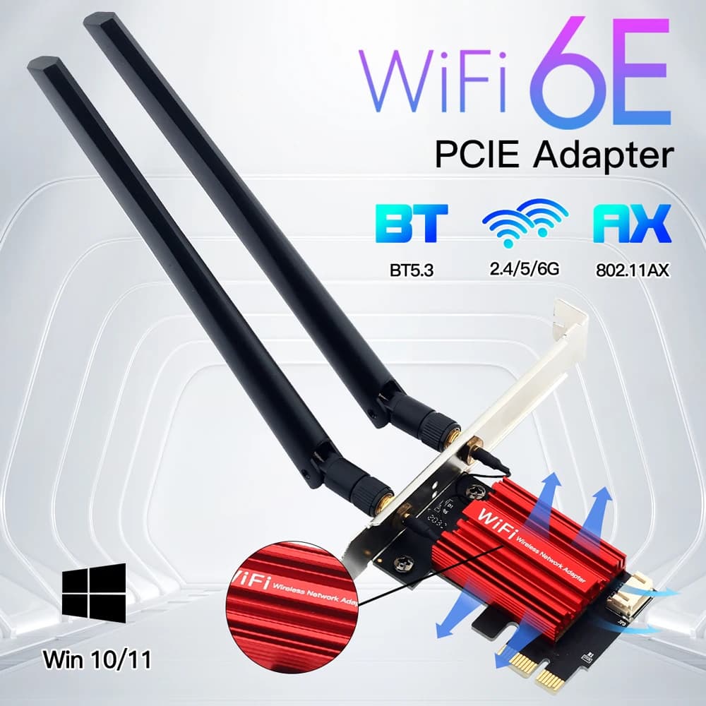 Wifi 6E AX210 PCIE Wifi Adapter 5400Mbps Wireless Ethernet Network Card BT 5.3 2.4G/5G/6GHz Dual Band 802.11AX/AC For Win 10 11