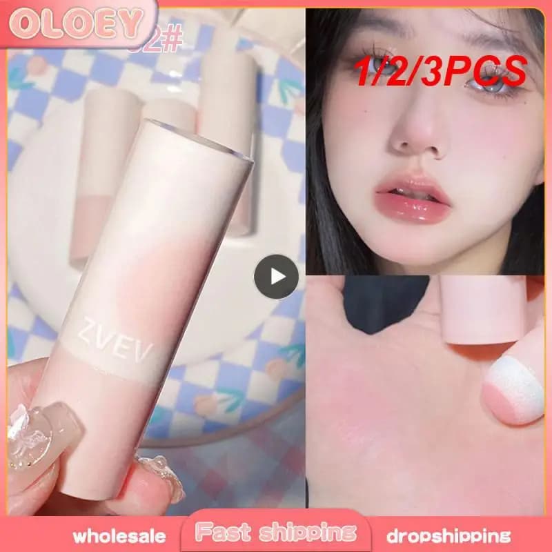 1/2/3PCS Sponge Head Blush Stick Air Cushion Matte Carmine Natural Face Rouge Blush Cream for Lips Cheeks Dual-use Lasting
