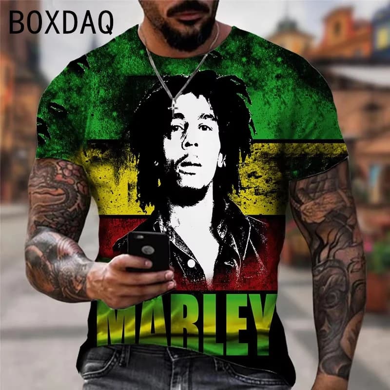 Hot Sell Summer/Fall Man Clothing 3d Printe Men Bob Marley Rock T-Shirt Fashion Loose Vintage Oversized Short Sleeve Top Fit Men