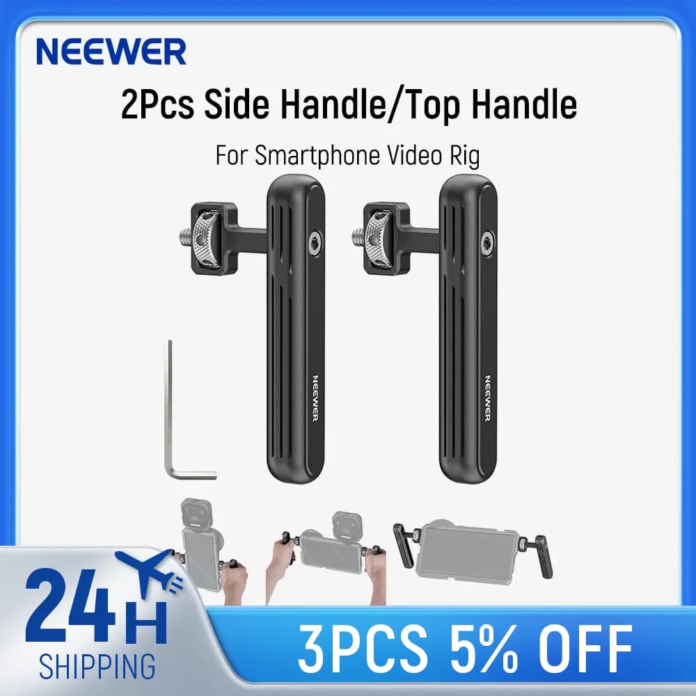 NEEWER 2PACK Rotatable Side Handle/Top Handle for Smartphone Video Rig Filming Equipment, Aluminum Grips with 1/4" Screws