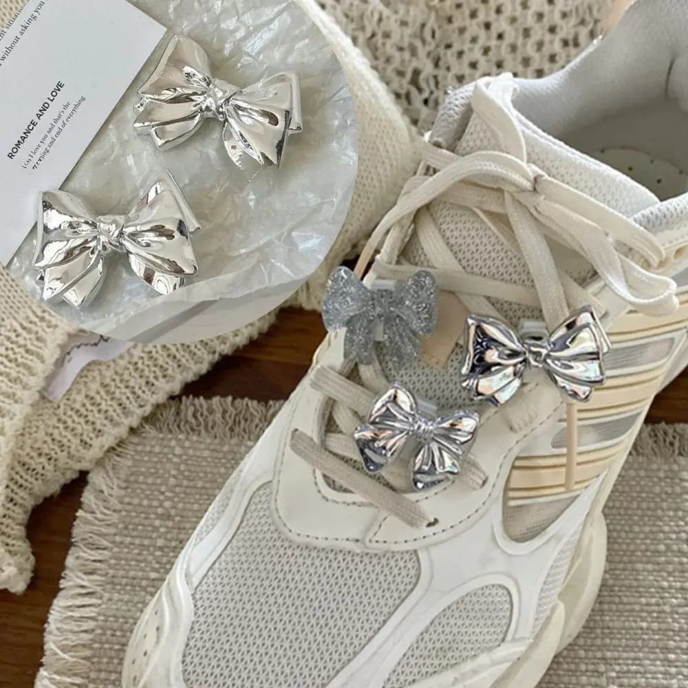 Silver Bow Sneakers Decorating Jelly Color Bowknot Shoe Buckle Pearl Ornament DIY Earrings Keychains Pendant For Bags Phones New