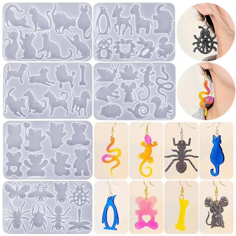 DIY Crystal Epoxy Resin Silicone Mold Animal Series Cat Dog Bear Earring Pendants Charms UV Epoxy Earring Jewelry Making Mold