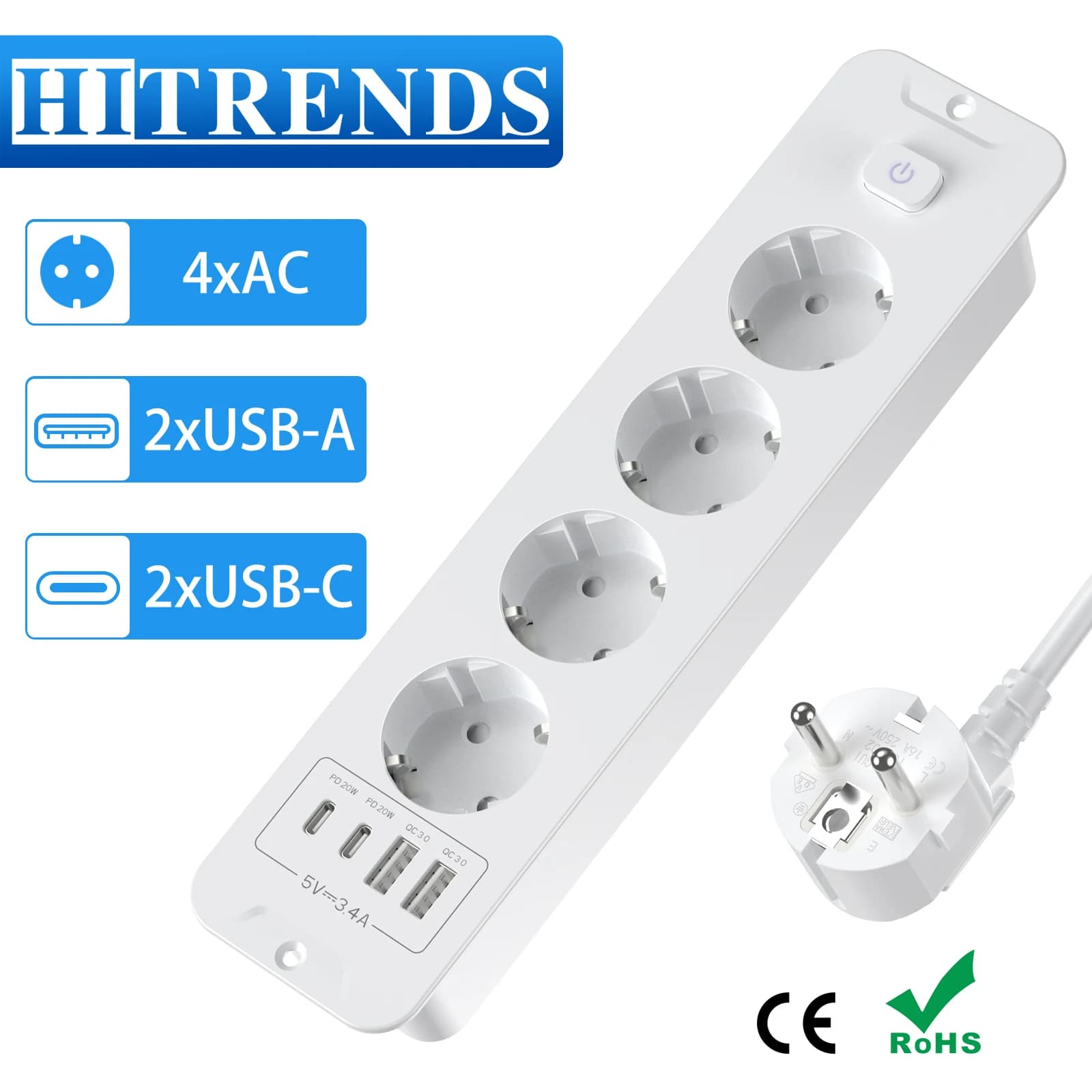 EU KR Table Recessed Sockets PD20W Built-in Socket with 4 Outlets 4 USB Desk Desktop Extension Hidden Furniture Power Socket