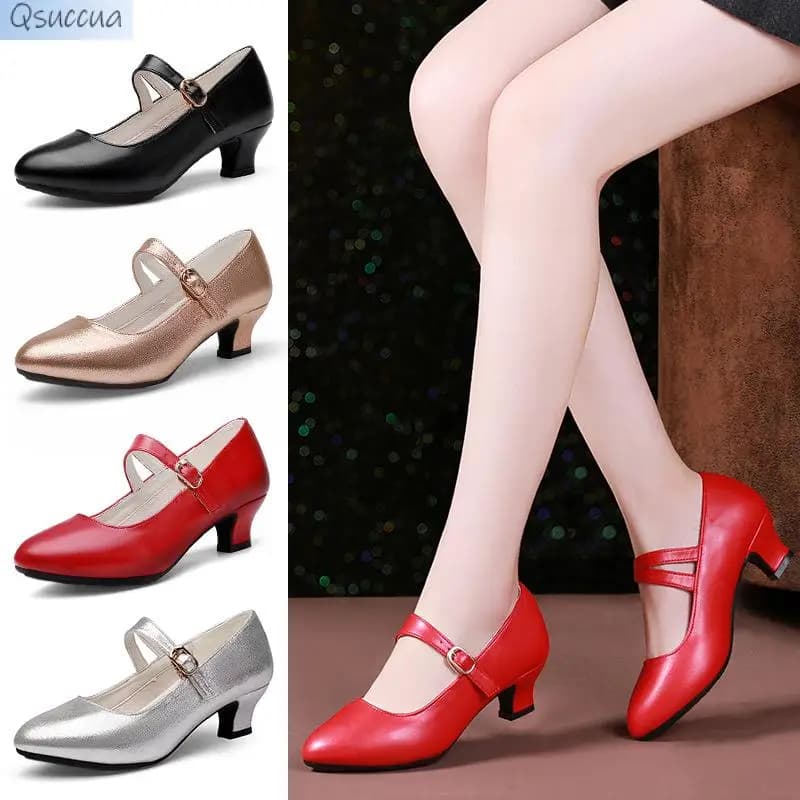 Latin Dance Shoes Ladies Dance Women's Soft-Soled Mid-High-Heeled Ballroom Dance Modern Shoes