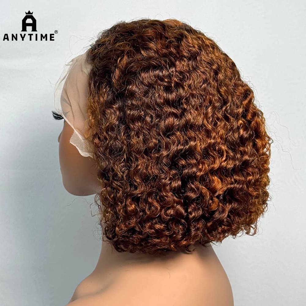 250% Density Double Drawn 12A 10 Inches Bob Pixie Cut Water Wave Curly Human Hair Wig 13x4 Transparent Lace Front Human Hair Wig