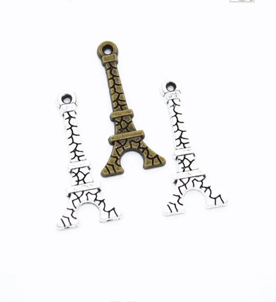 25*12mm 100pcs Antique Silver Plated Bronze and Gold Colors Plated Eiffel Tower Handmade Charms Pendant for bracelet F0786