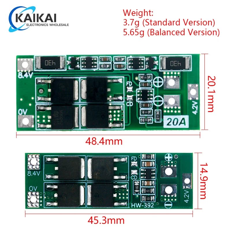 2S 20A 7.4V 8.4V 18650 Lithium Battery Protection Board/BMS Board Standard/Balance For DIY