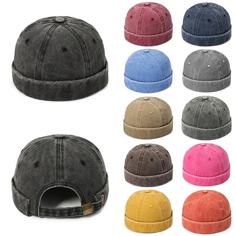 Fashion denim  Docker Cap Solid Skullcap Solid Color Sailor Cap Beanie Hats Men Women Bucket Cap Brimless Hat Adjustable Dad Hat