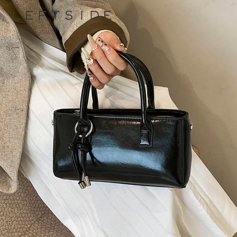 LEFTSIDE Small PU Leather Top-handle Bags for Women 2024 Winter Y2K New Fashion Shoulder Bag Handbags Females Luxury Tote Bag