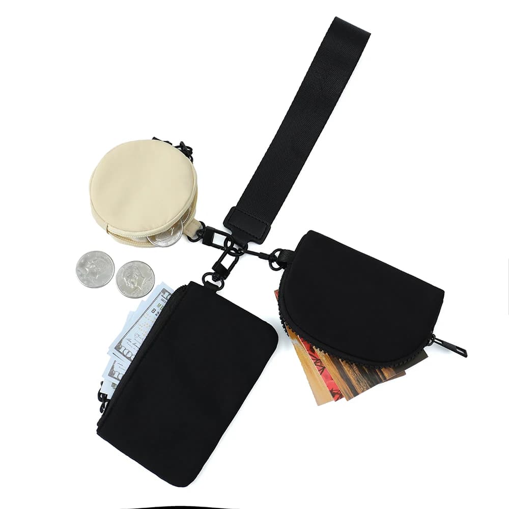 3pcs Mini Coin Purse And Wristlet Set For Women Nylon Portable Wallet Keychain Holder Sports Fashion Travel
