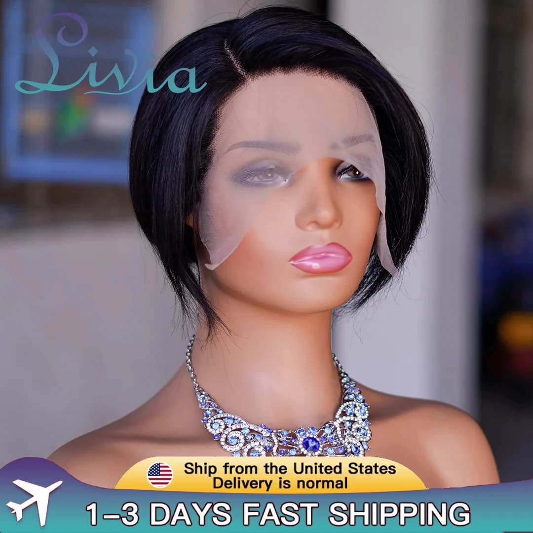 Straight Pixie Cut Wigs Human Hair Transparent Lace Front Human Hair Wig Short Bob Wig 13x4 Lace Frontal Wig Brazilian Hair