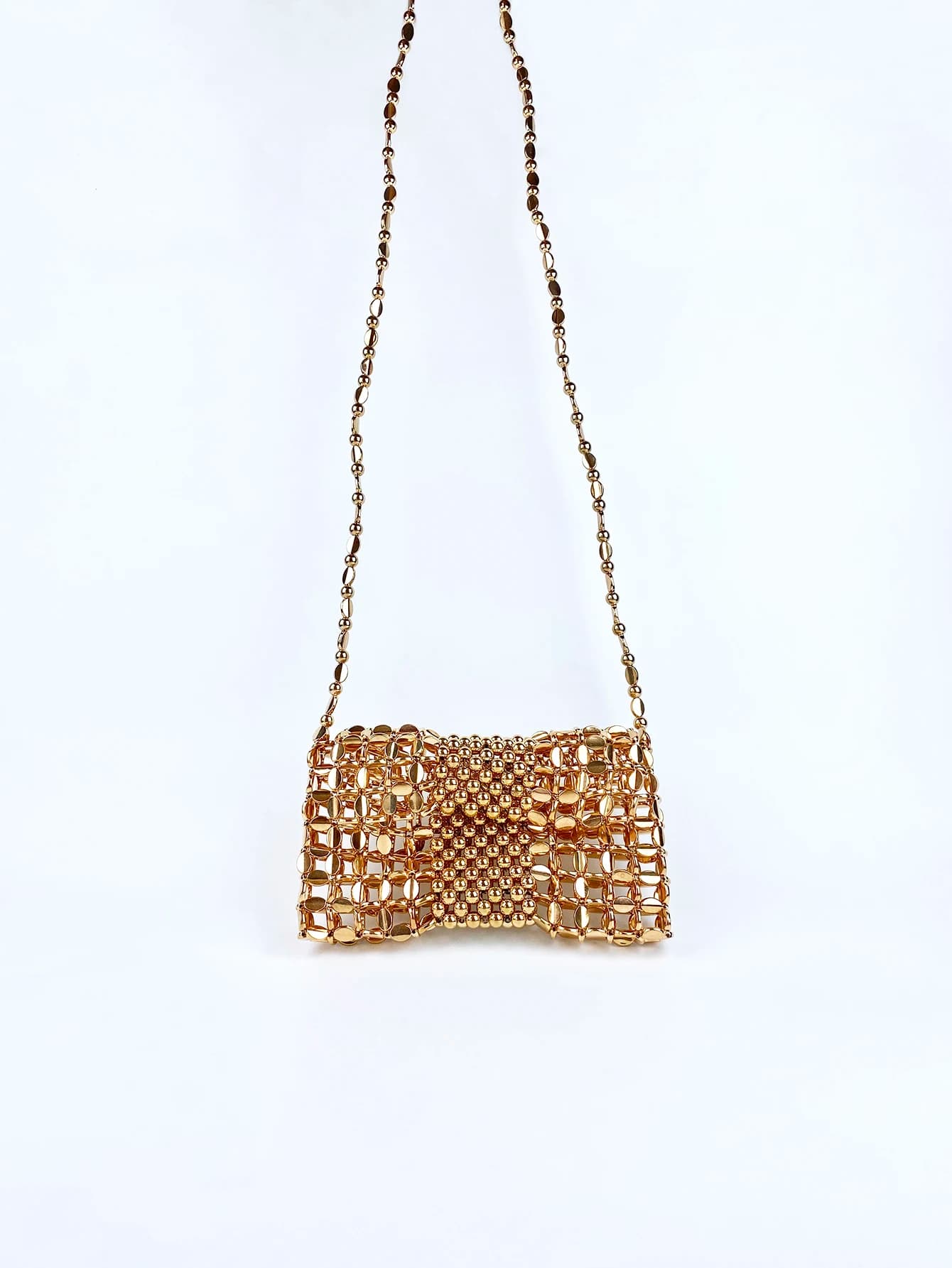 New niche design gold woven chain mobile phone zero wallet crossbody women's handmade beaded woven crossbody bag