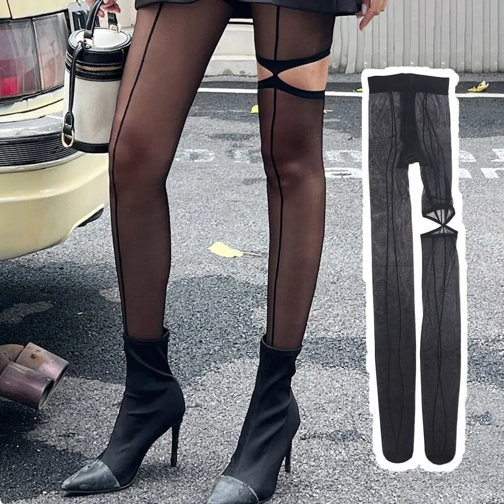 NEW Personality High Pantyhose Asymmetry Leggings Female Stockings Perspective Hollow Out Hottie Sexy Tights Girl