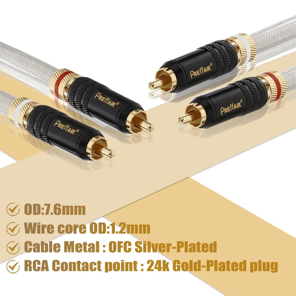 QED 6N OFC Silver-plated Signature Hifi RCA Audio Cable 2RCA Interconnect Cable with Gold-Plated RCA plug