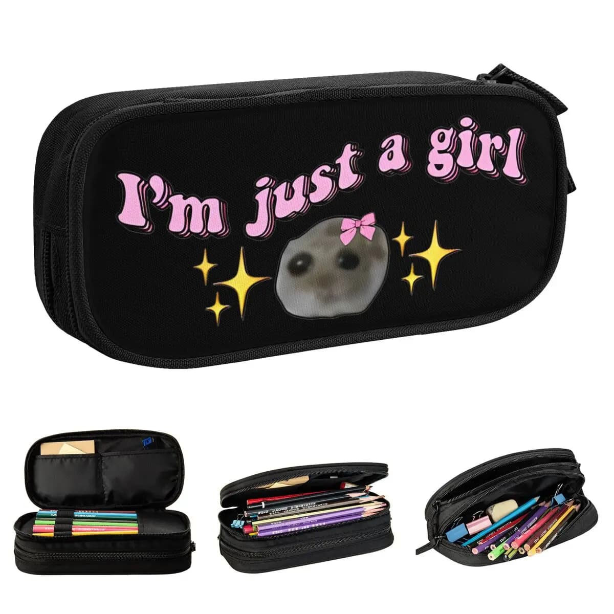 Sad Hamster Meme Pencil Cases I'm Just A Girl Pencilcases Pen Holder for Student Big Capacity Bags School Supplies Stationery
