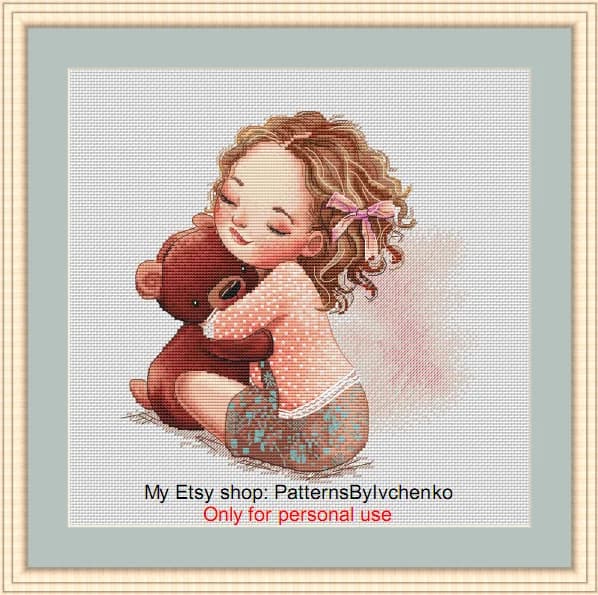 The Embrace of a Reverse Girl and a Teddy Bear Canvas Cross Stitch Embroidery Set Hobby Magic Room Decor 