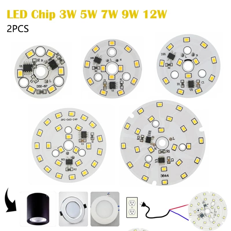 2PCS LED Chip 3W 5W 7W 9W 12W SMD 2835 Light Beads AC 220V-240V DIY For Led Downlight Cold/Warm white Lighting Spotlight Chip