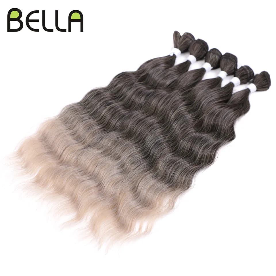 Bella Loose Deep Water Wave Hair Bundles Synthetic Hair Extensions Ombre Blonde Hair Weave 6Pcs/Pack Bundles 20 inch Fake Hair