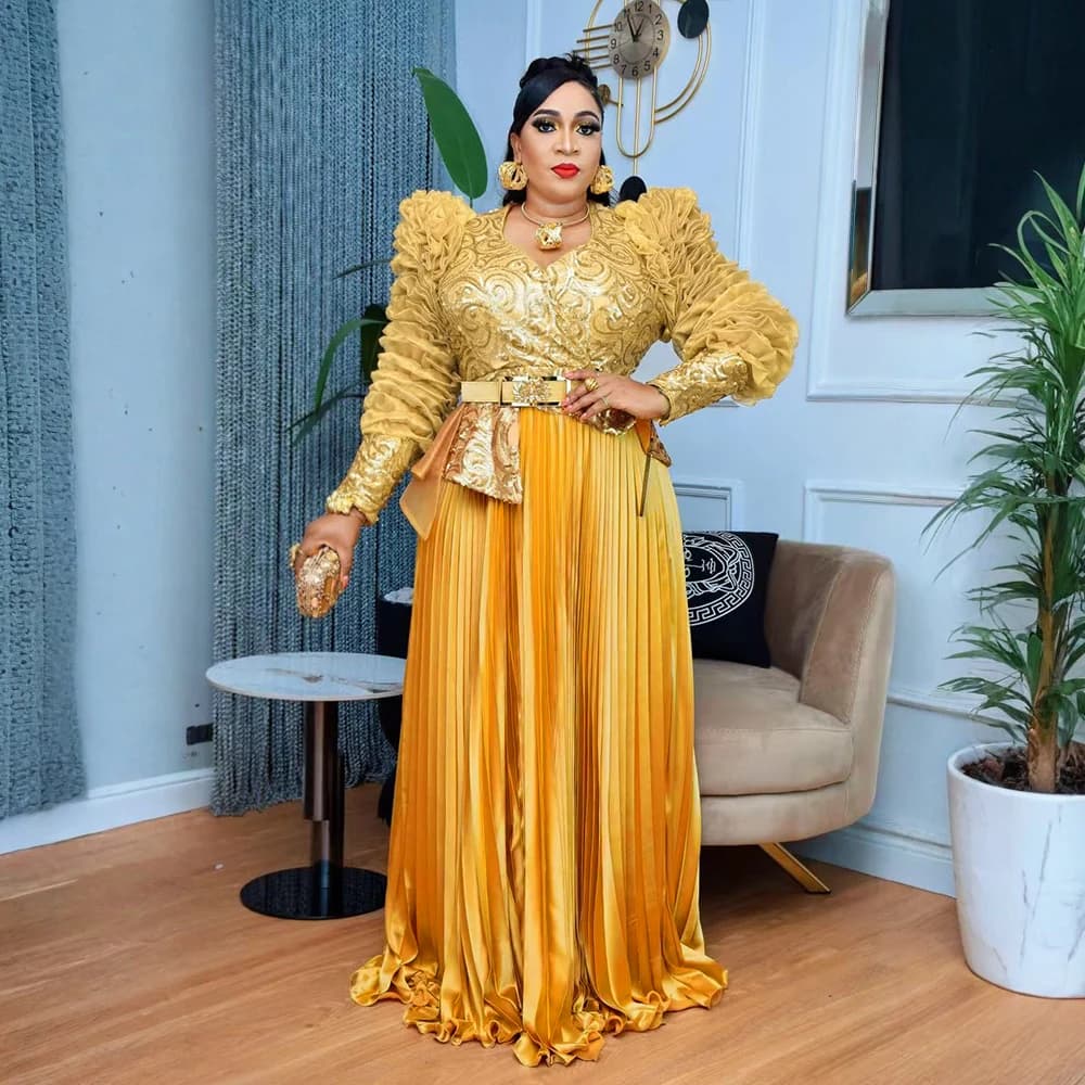 Plus Size African Party Long Dresses for Women 2025 New Dashiki Ankara Sequin Evening Gowns Turkey Outfits Robe Africa Clothing