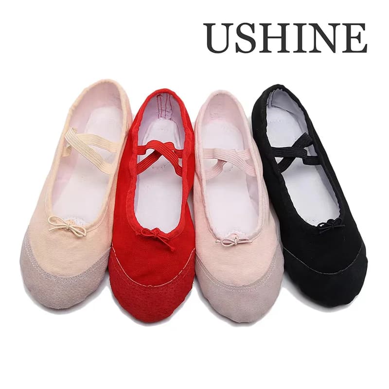USHINE Yoga Gym Flat Slippers White Pink White Black Canvas Ballet Dance Shoes For Girls Children Women Teacher Ballerina
