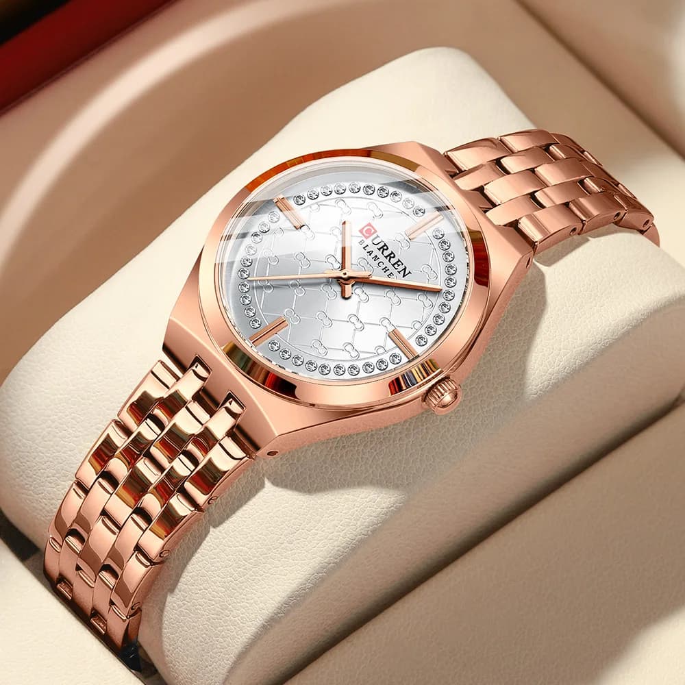 CURREN Watch for Women 9096 New Rose Gold Luxury Diamond Dial 32MM Fashion Elegant Steel Band Ladies Watch Relogios Feminino