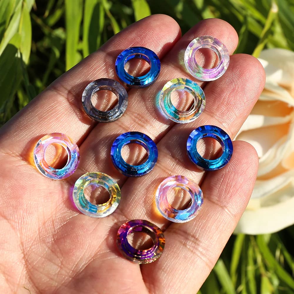 10Pcs 14/20mm Handmade Crystal Beads Colorful Transparent Round Rings Beads For DIY Pendant Necklace Bracelet Jewelry Making