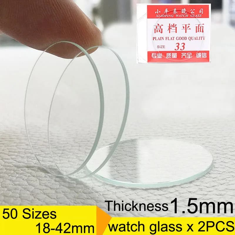 2PCS 18mm - 42mm Flat Mineral Watch Crystal Glass 1.5mm Thick Plane Watch Glass Round Watch Lens Replace Repair Parts