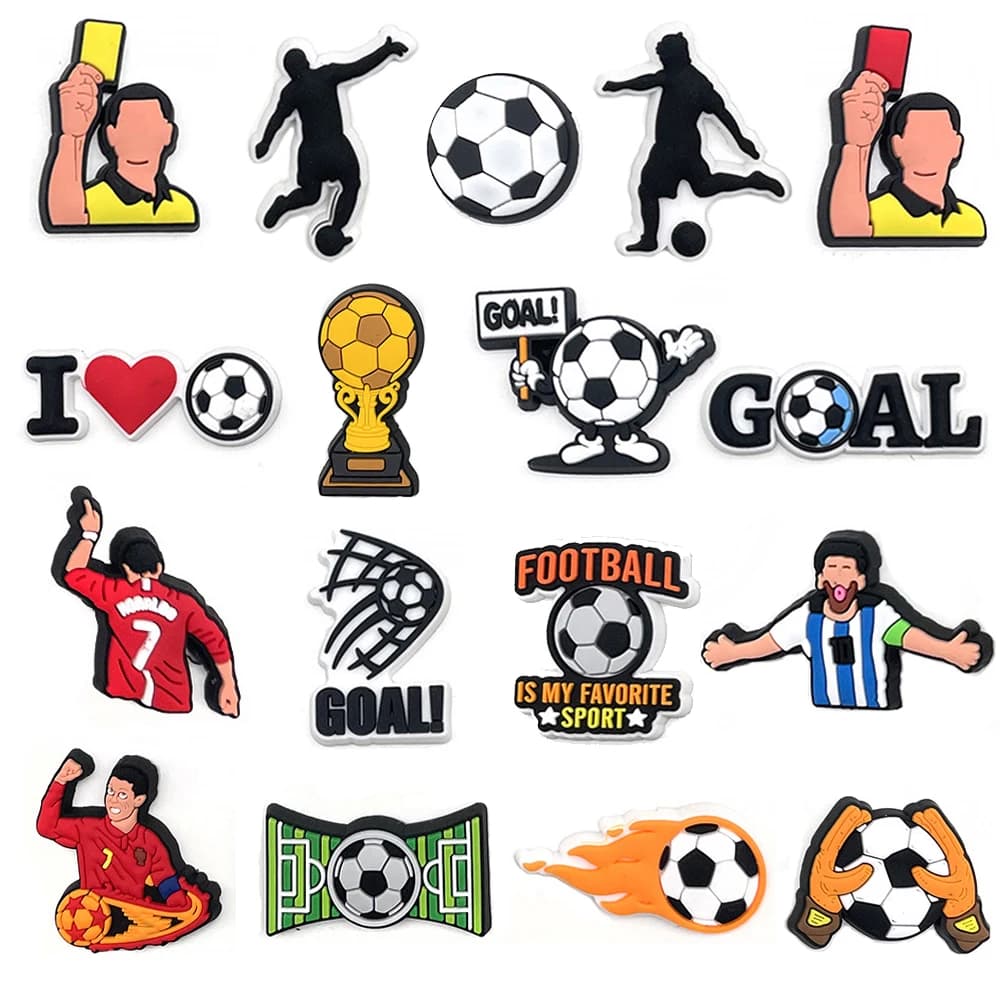 Soccer Football Sprot Shoe Charms Pin for Crocs Accessories Clogs Bubble Slides Sandals PVC Shoe Decorations Party