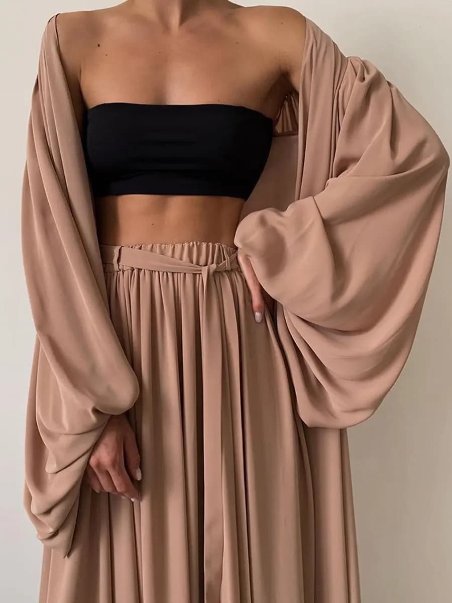 2024 Spring Soft Women Three Piece Set Fashion Wrap Cardigan Tops And High Waist Pants Suit Female Casual Tracksuits Homewear