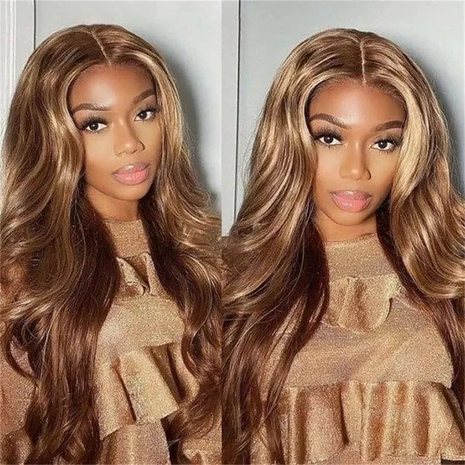 30 40 Inch Lace Front Human Hair Body Wave Highlight 13x6 Transparent Lace Frontal Wig Brazilian 200 density For Black Women