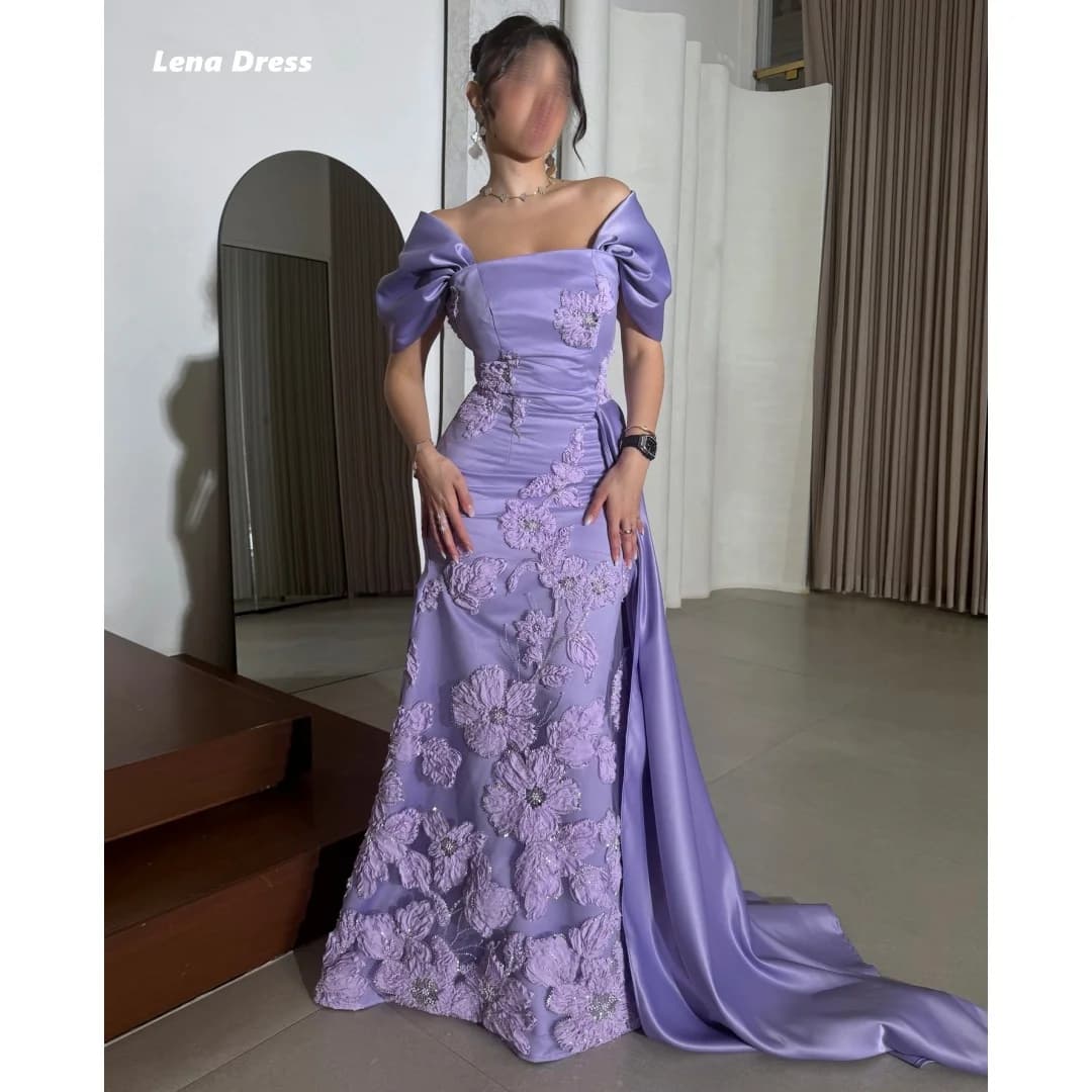 Lena Flower Embroidered Lace Prom Dresses 2025 Luxury Evening Dress Woman Custom Made Fish Tail Shawl Ball Gowns Robe Soiree